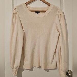 Long Puff Sleeve Sweater, Cream, Size Large